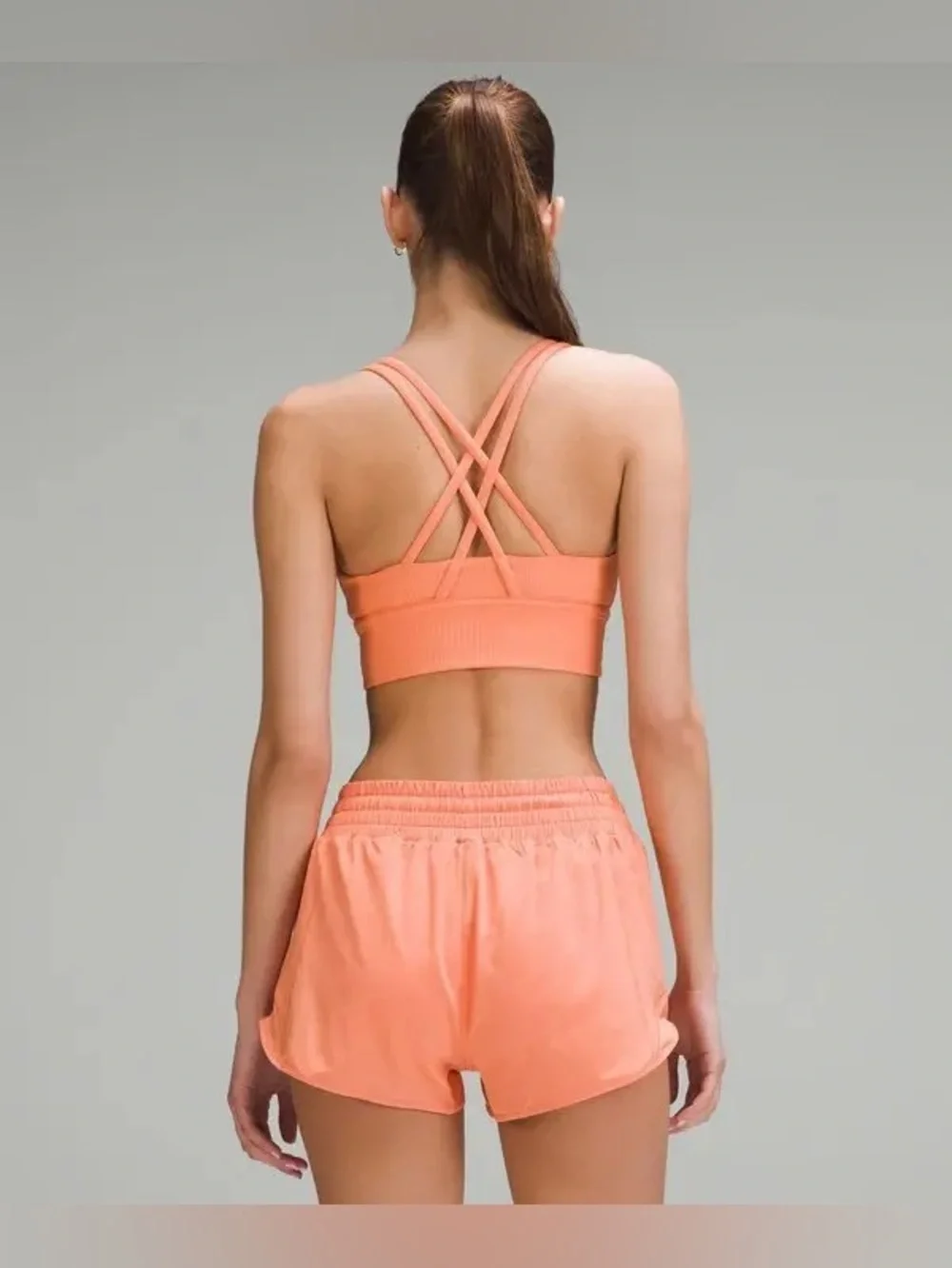 LULULEMON Energy Longline Bra Ribbed Luxtreme Orange Size 10